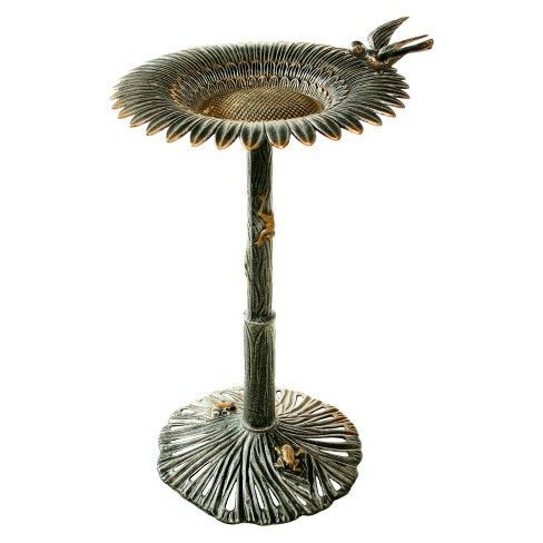 34" Metal Sunflower BirdBath - Antique Pewter