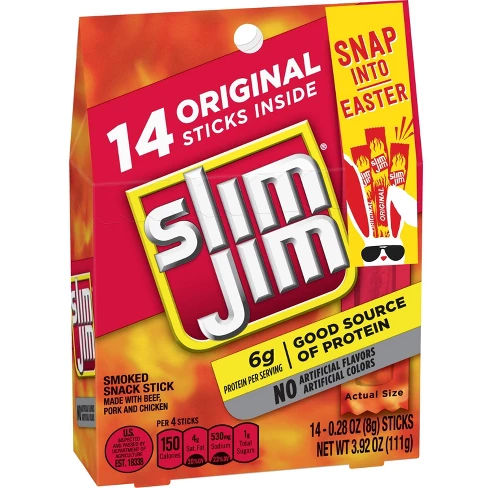 Slim Jim Original Beef Smoked Snack Sticks - 14ct