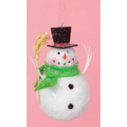 Melrose 5" Snowman with Broom and Scarf Christmas Ornament - White/Green