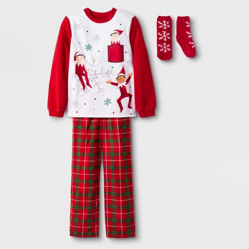 Boys' Elf on the Shelf 2pc Pajama Set with Sock - Red