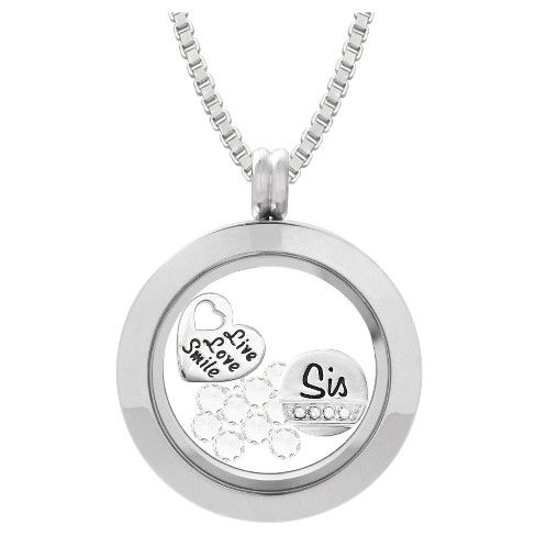 Women's Sister Crystal Locket with Charms in Stainless steel (18")