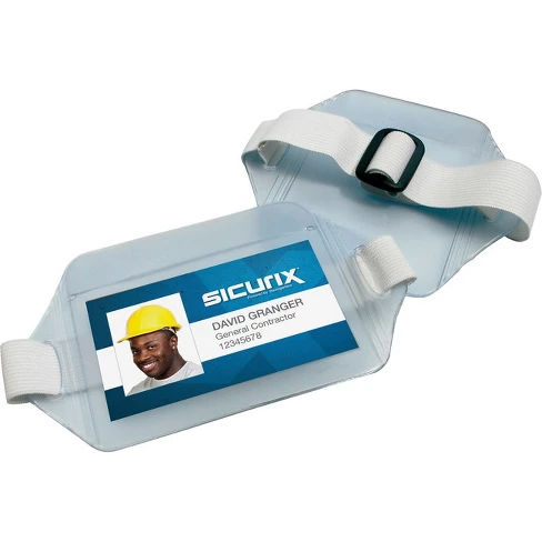 SICURIX Heavy-Duty Arm Badge Holder - Horizontal - 2.8" x 3.8" - Vinyl - 1 Each - Clear
