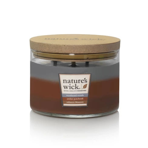 18oz Glass Jar 3-Wick Candle Weathered Woods/Amber Patchouli/Tobacco Blossom- Nature's Wick