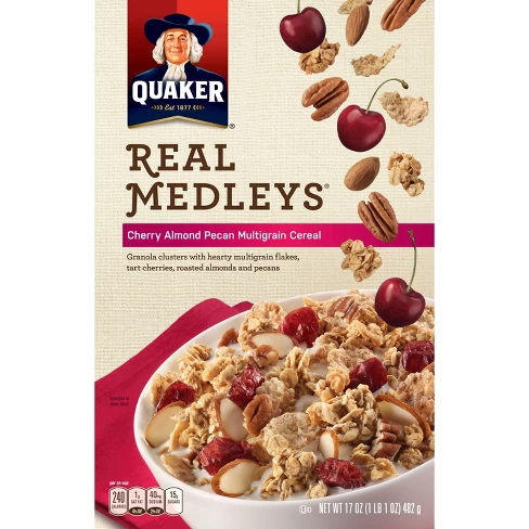Real Medleys Cherry Almond Pecan Multigrain Breakfast Cereal - 17oz - Quaker Oats