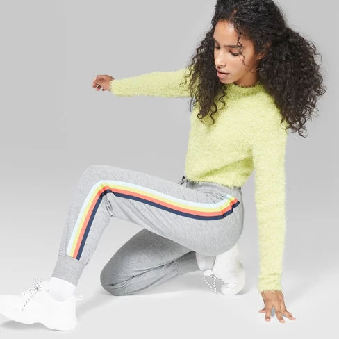 Women's Striped Rainbow Placed Stripe Jogger - Wild Fable™ Gray