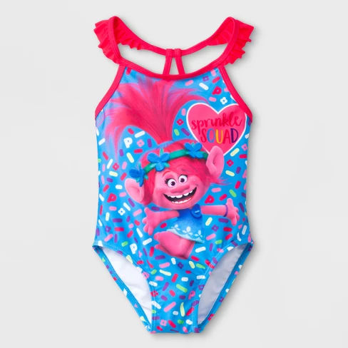 Toddler Girls' Trolls Poppy One Piece Swimsuit - Blue
