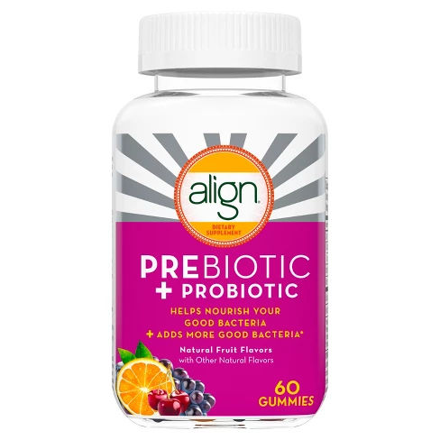 Align DualBiotic Prebiotic+Probiotic Gummies - Natural Fruit Flavors - 60ct