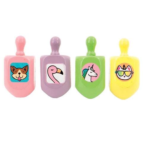 4pc Wood Dreidels with Animals
