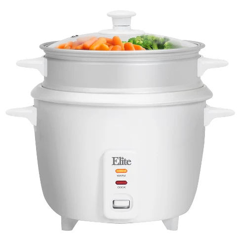 Elite Gourmet 16-Cup Rice Cooker with Steam Tray in White