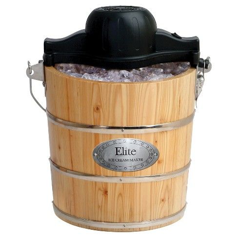 Elite Gourmet 4-Quart Old Fashioned Pine Bucket Electric/Manual Ice Cream Maker
