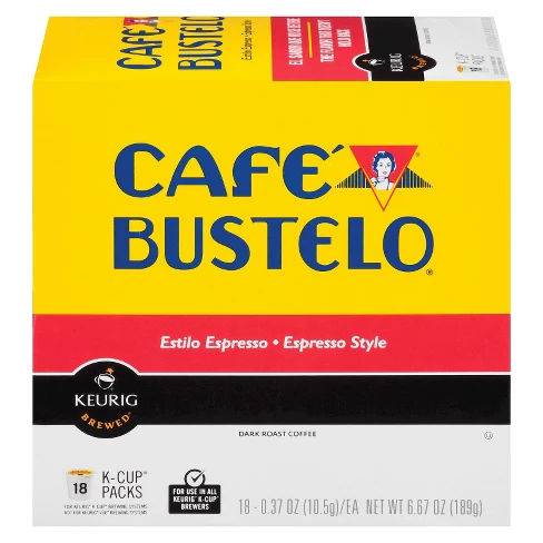 Cafe Bustelo Espresso Dark Roast Coffee - Keurig K-Cup Pods - 18ct