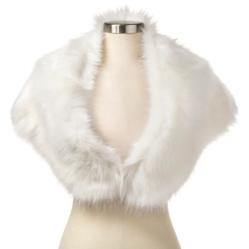 Women's Faux Fur Shrug with Satin Lining Ivory S/M - Tevolio™
