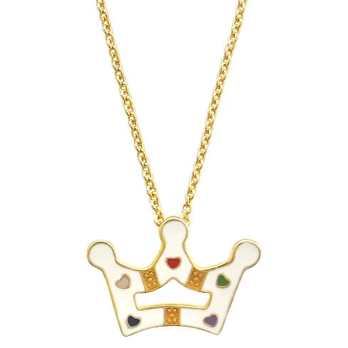 Girls' Ellen Gold Plated Princess Crown Pendant - White