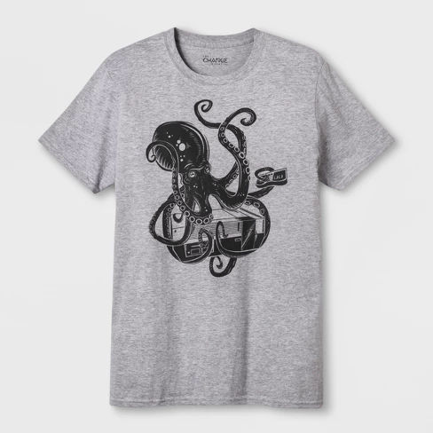 The Change Initiative Men's Short Sleeve Octopus Game Crew Graphic T-Shirt - Heather Gray
