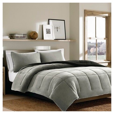 Premium Fleece Comforter Set (King) 3-Piece Silver - Eddie Bauer®