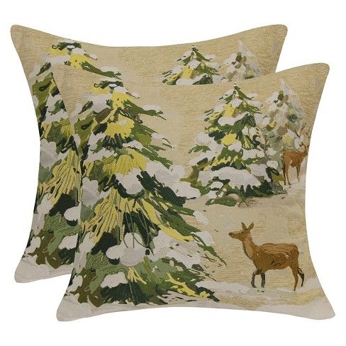 Woodland Tapestry Throw Pillow with Suede Back (18"x18") - Brentwood