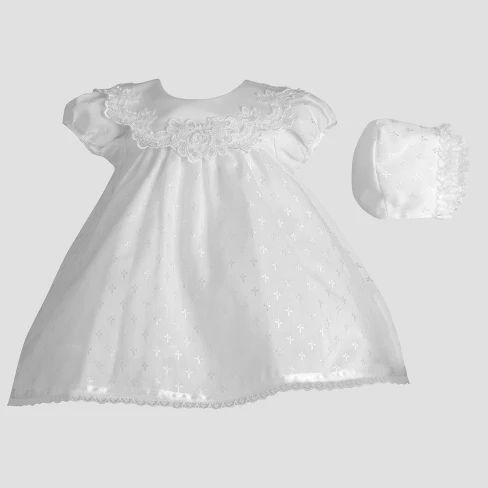 Baby Girls' Small World Cotton Dress with Bonnet - White 6-9M