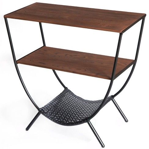 Wood and Metal Console Table with 3 Shelves Wood - Uniquewise