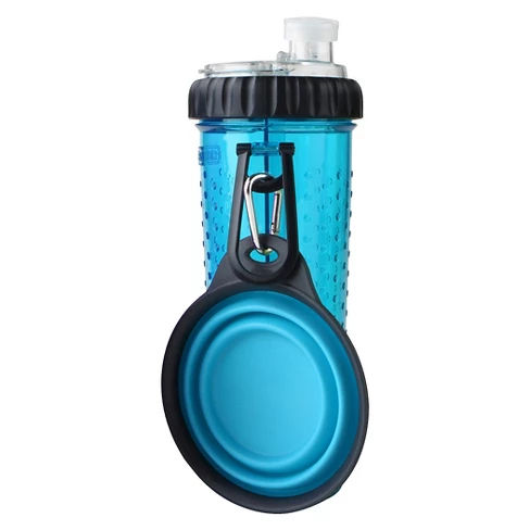 Dexas Snack-Duo Bottle and Collapsible Companion Cup - 24oz Blue