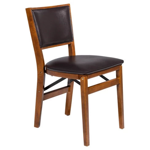 Retro Upholstered Back Folding Chair (Set of 2) - Fruitwood - Stakmore