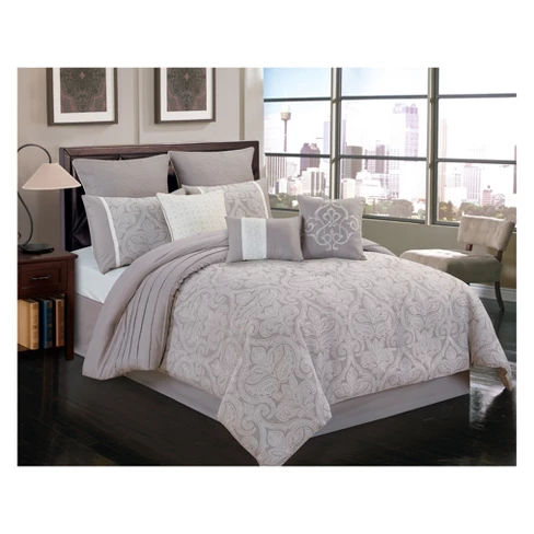 9pc Winthrop Comforter Set Gray & Ivory - Riverbrook Home