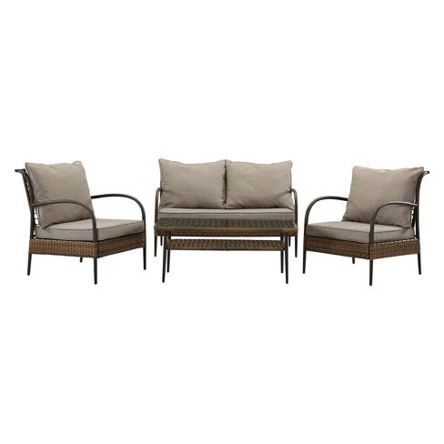 4pc Santorini Wicker Conversation Set Brown/Gray - DH Casual
