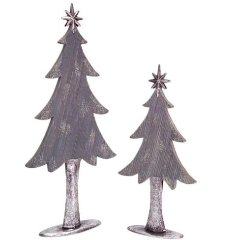 Diva At Home Set of 2 Gray and Silver Colored Christmas Tree Tabletop Pieces 27"