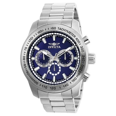 Men's Invicta 21795 Speedway Quartz Chronograph Blue Dial Link Watch - Silver