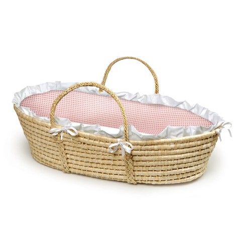 Badger Basket Natural Moses Basket Gingham Bedding