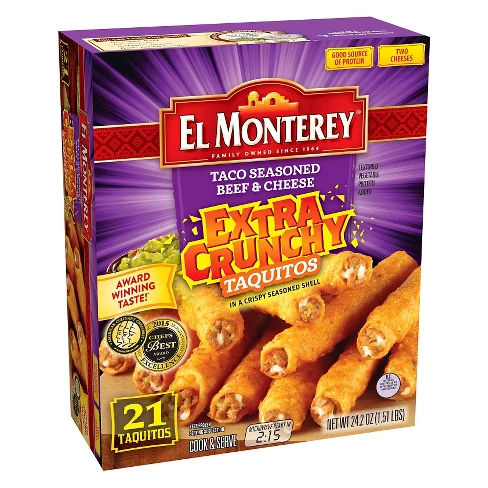 El Monterey® Taco Seasoned Beef & Cheese Extra Crunchy Frozen Taquitos - 24.2oz