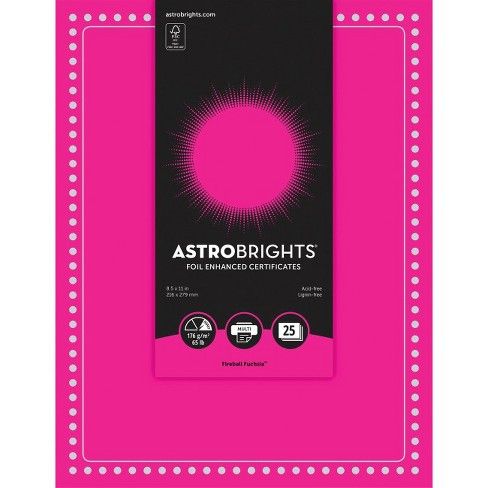 Astrobrights Foil Enhanced Certificates - Dots Design - 65 lb/176 gsm - 8.5" x 11" - Fireball Fuchsia - Card Stock, Foil - 25 / Pack