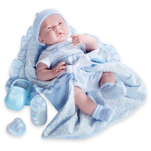 JC Toys La Newborn 15.5" Soft Body Baby Doll Gift Set Deluxe Boutique Gift Set Designed by Berenguer - Blue Outfit- Made in Spain