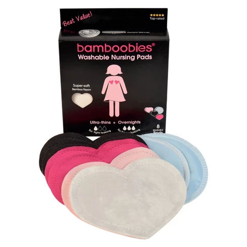 Bamboobies Milk-Proof Regular & Overnight Washable Multi-Colored Nursing Bra Pads - 4pk