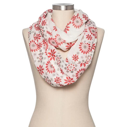 Women's Floral Print Infinity Scarf - Red