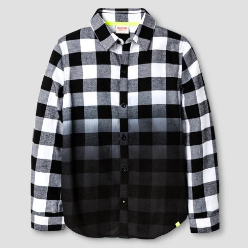 Boys' Long Sleeve Button-Down Shirt - Black/White