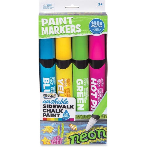 RoseArt Washable Sidewalk Chalk Paint Markers - Jumbo Marker Point - Blue, Hot Pink, Lime Green, Neon Yellow - 4 / Pack