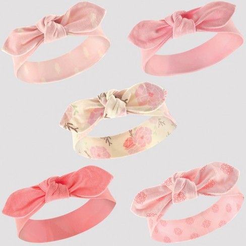 Hudson Baby Girls' 5pk Headbands - Coral/Pink 0-12M