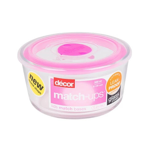 Decor Match Ups Pink Round Glass Realseal Food Storage Container