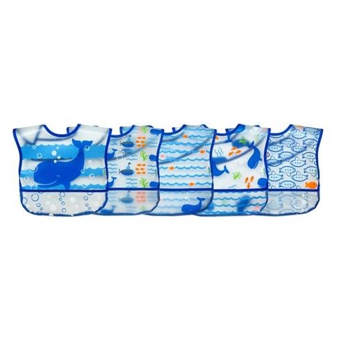 Wipe-off Bibs (5pk)-Blue Whale - 9/18mo