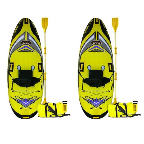 Rave Sports 1 Person Sea Rebel Lightweight Inflatable Kayak, Yellow (2 Pack)