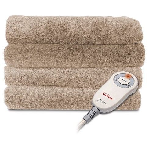 Sunbeam® SlumberRest Microplush Electric Throw with foot pocket - Cream