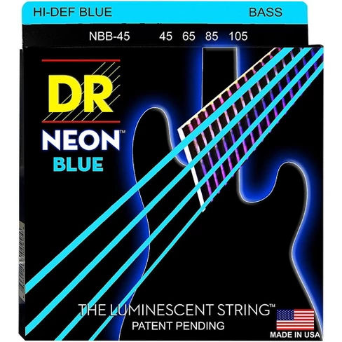 DR Strings Hi-Def NEON Blue Coated Medium 4-String (45-105) Bass Guitar Strings