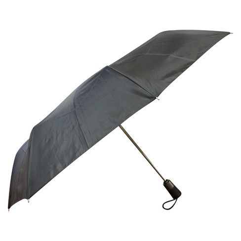 Totes Titan - 3 Seconds Aoc With Neverwet And Wood-Print Handle Compact Umbrella - Black