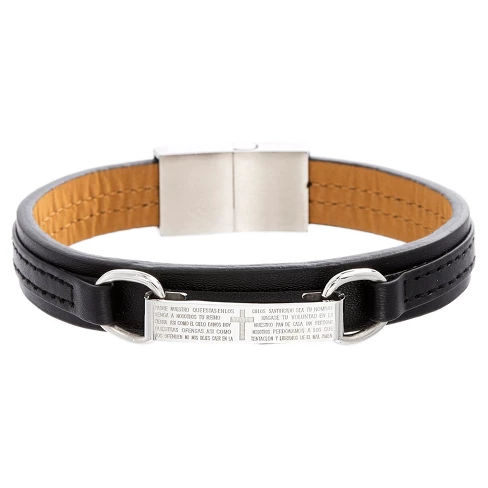 Silver-Tone Stainless Steel Men's Engraved Prayer ID Magnet Lock Bracelet