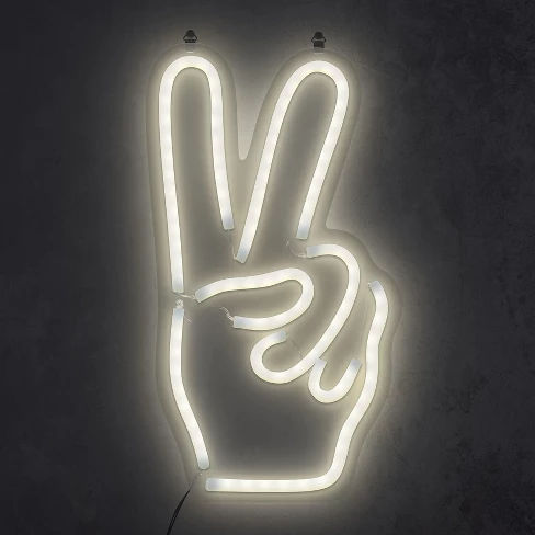 Peace Hand 16" Neon Marquee Sign LED Lights White - West & Arrow