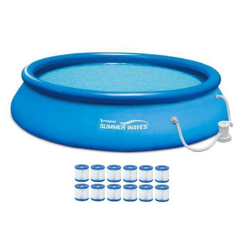 Summer Waves 15' Quick Set Inflatable Above Ground Pool + Pump + 12 Cartridges