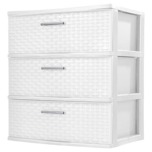 Sterilite 3 Drawer Wide Weave Tower - White