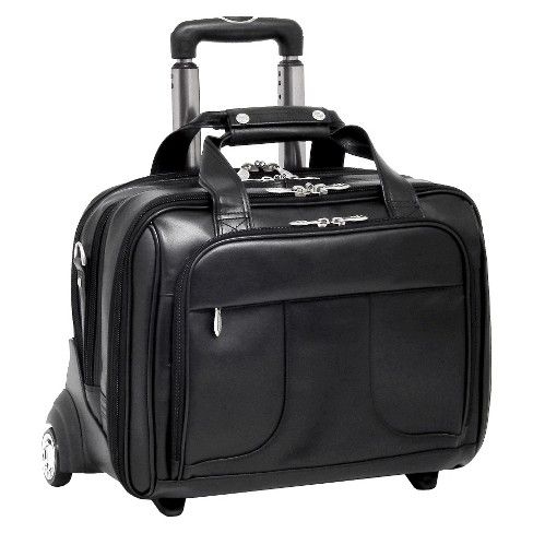 McKlein Chicago 15" Leather Patented Detachable - Wheeled Laptop Overnight with Removable Briefcase (Black)