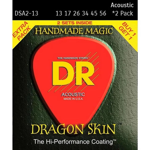 DR Strings Dragon Skin Clear Coated Phosphor Bronze Heavy Acoustic Guitar Strings (13-56) 2 Pack