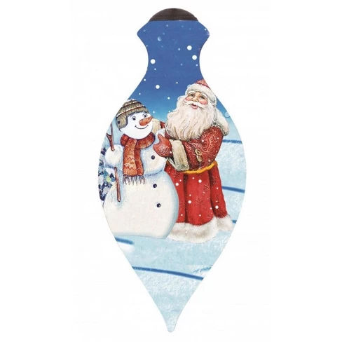 NeQwa 6.5" "Santa And Snowman" Hand-Painted Blown Glass Christmas Ornament - White/Blue